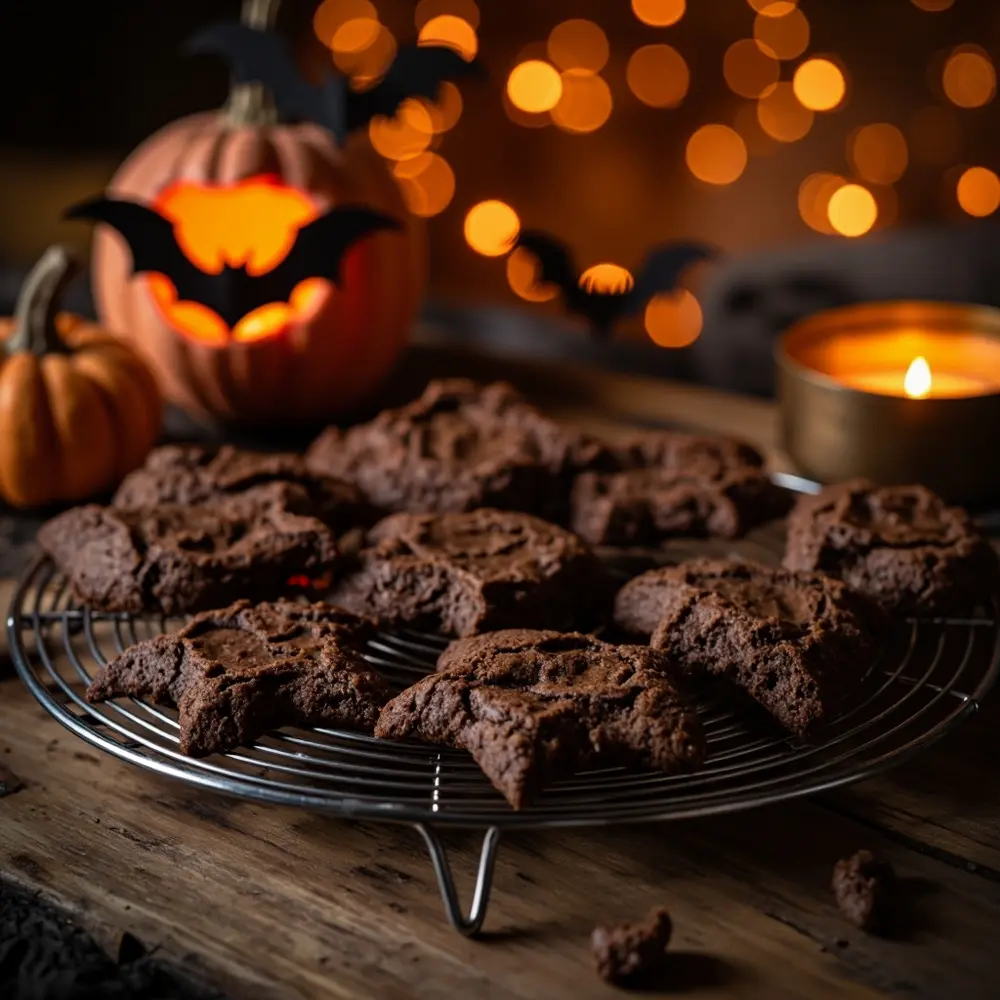 Recipe: Spiced Chocolate Bat Cookies for a Spooky Treat 7 Image-7: A photo of the baked bat cookies cooling on a wire rack.