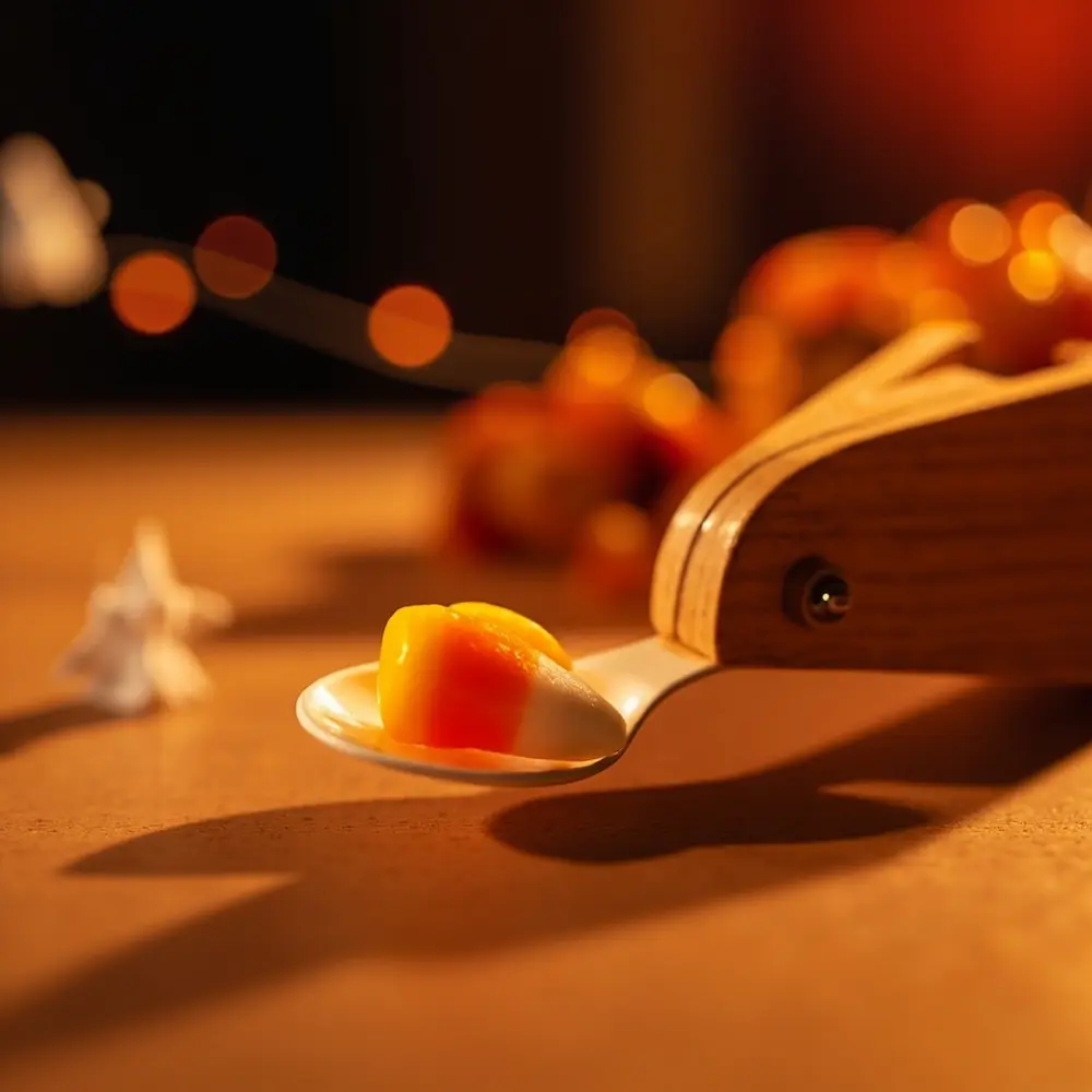 How to Engineer a Halloween Candy Catapult with Popsicle Sticks 7 Spoon launch corn the for placing candy s catapult a on and h3 into of is ready back piece with hand image slightly shot 7 pulled focus arm single dynamic action 8217