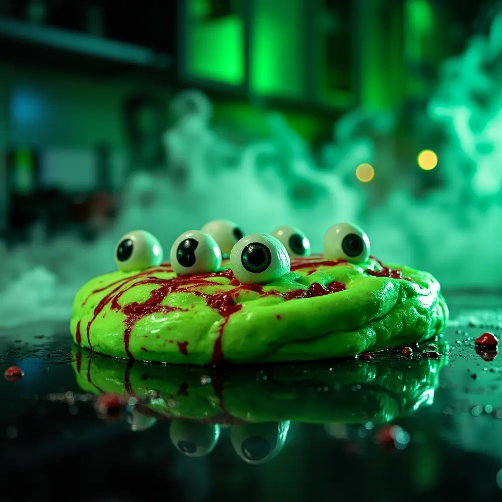 How to Make Creepy, Stretchy Zombie Fluffy Slime 7 Folded focused the slime top out streaks a green 8221 8220 eyes red stretched googly on and handful h3 of in with image finished shot 7 strong few sprinkled blood being