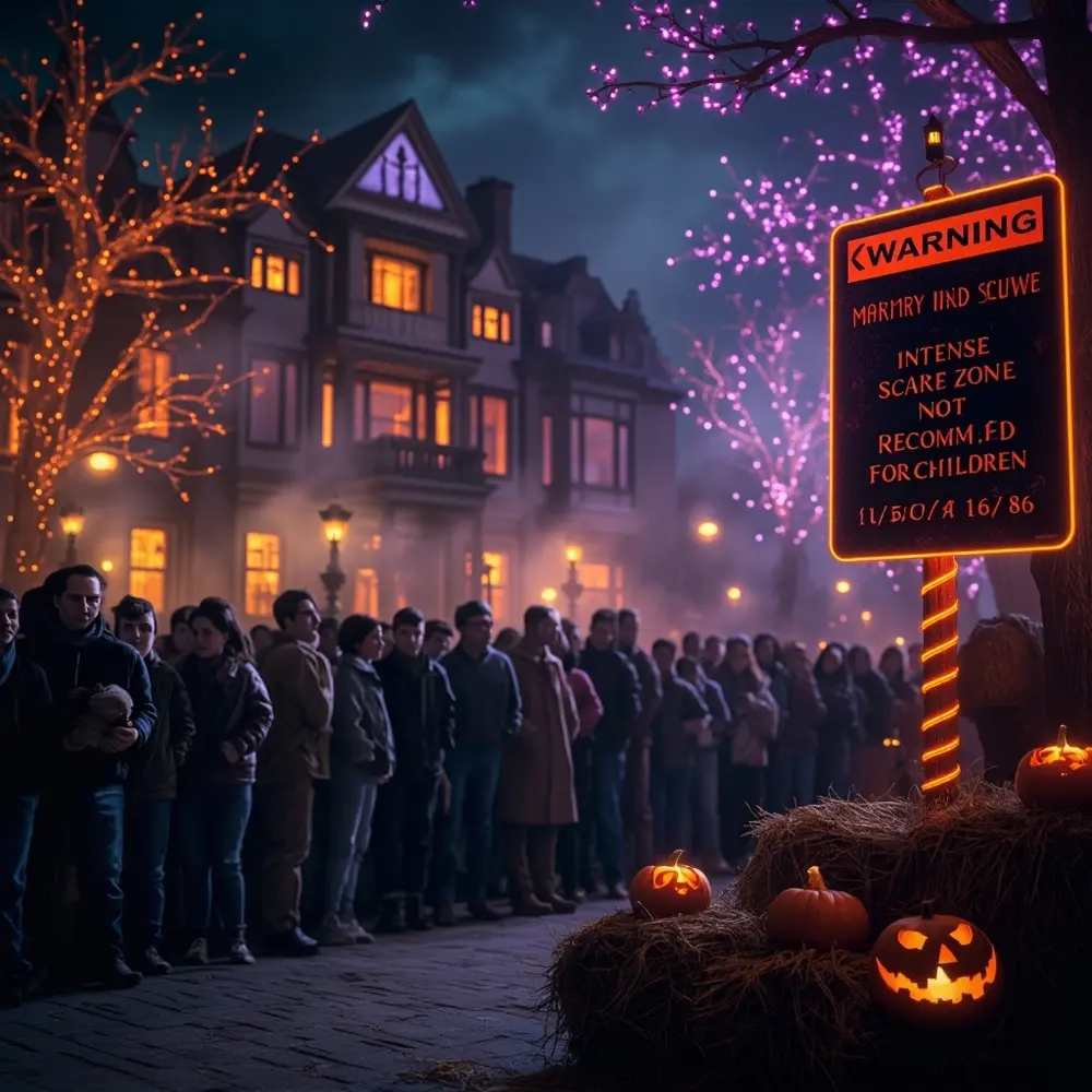 A Guide to Visiting a Local Haunted House Tour Safely 7 16 the wide large scare line for night house under near sign a people 8221 8220 entrance h3 of haunted at with reads image recommended shot 7 not children long prominent zone waiting warning intense exterior