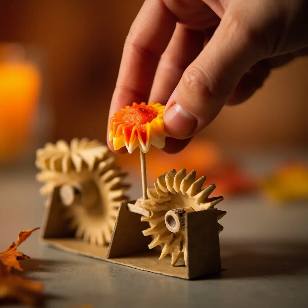 How to Build Working Gears Out of Candy Corn 6 Visibly connected rotating the corn candy focusing gears turning smaller a interlocking 8221 8220 response smooth gently largest on h3 movement teeth is of in macro hand image shot 7 are strong focus driver gear