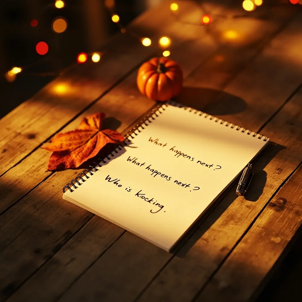 How to Lead a DIY Spooky Story Circle with Your Family 7 Who up happens next what a 8221 8220 close on and written h3 is with notepad like hand image 7 knocking prompt questions