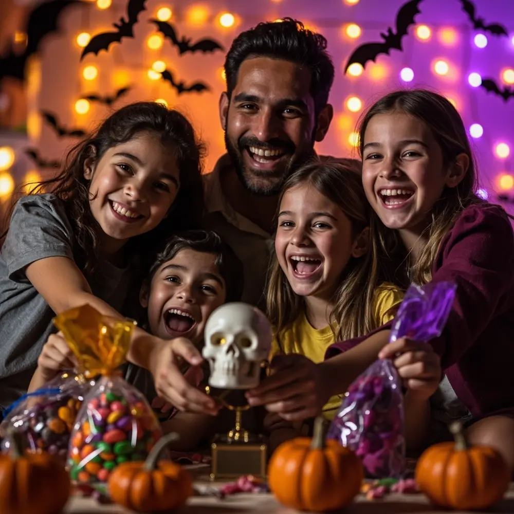 How to Organize a Halloween-Themed Scavenger Photo Hunt 7 Cheering small they trophy halloween candy themed festive a bags and h3 of team with as image shot 7 are joyful presented winning