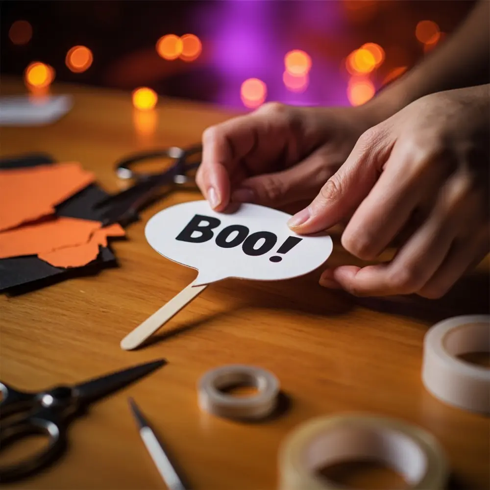 A Step-by-Step Guide to Setting Up a DIY Family Photo Booth 8 Stick popsicle printed hands up nearby out craft bubble a 8221 8220 close and h3 speech of with like onto image other cardstock 8 scissors boo supplies taping