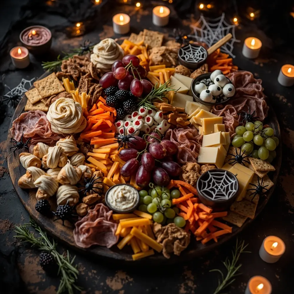 How to Create an Instagram-Worthy Haunted Snack Board 7 Image-8: A stunning overhead shot of the completely finished and styled haunted snack board, perfectly lit and ready for Instagram.