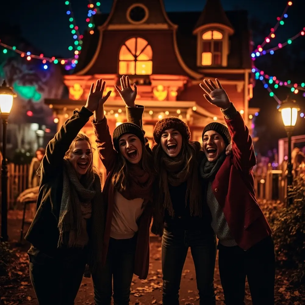 A Guide to Visiting a Local Haunted House Tour Safely 8 Outside them the they breath night house glowing group building out friends exit catching spooky behind a facade zoomed fun and h3 of haunted their at with fiving image slightly shot now are earlier 8 from laughing high final