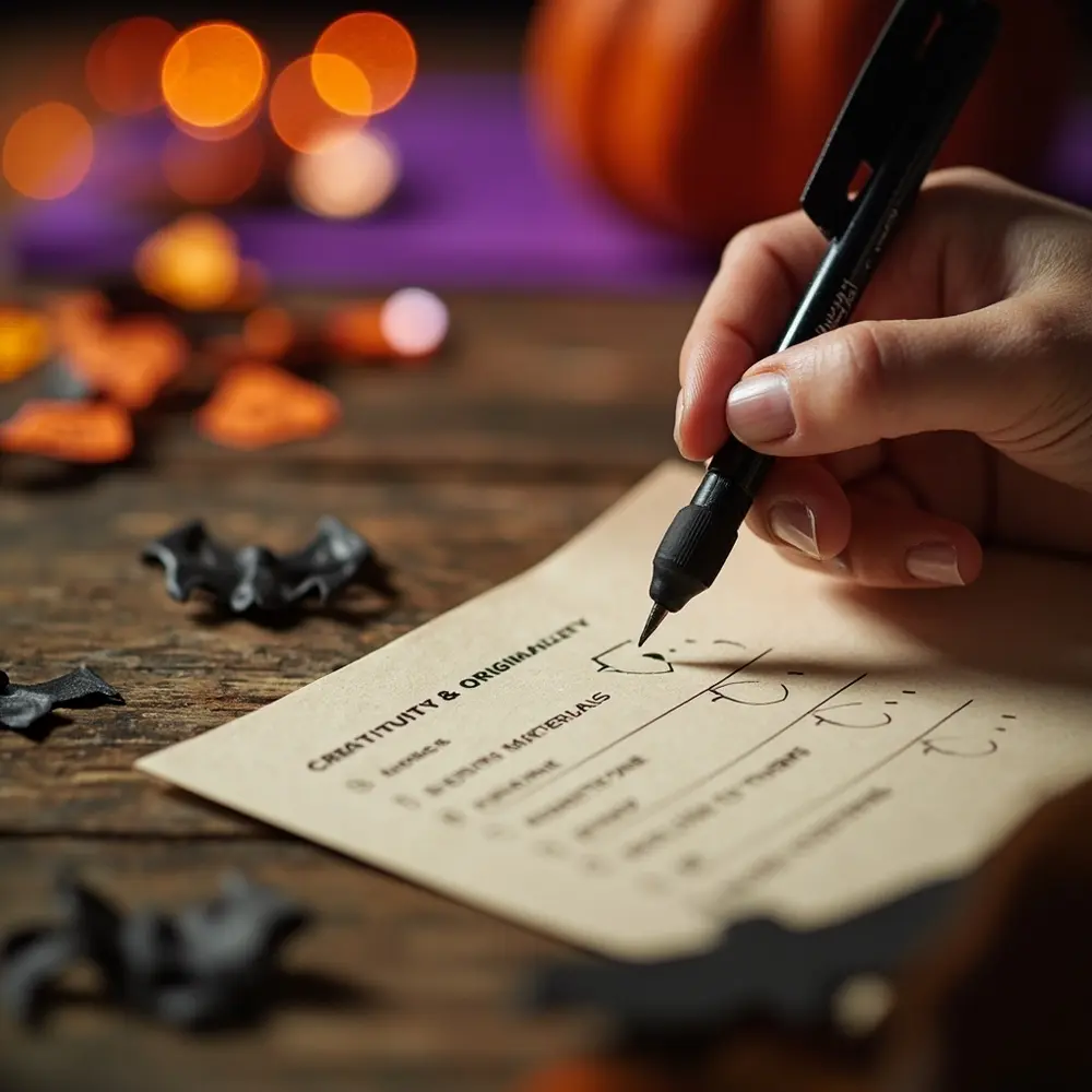 The $10 Dollar Store Craft Challenge: Who Can Make the Best Decoration? 8 Image-8: A close-up shot of a hand filling out a simple, handmade judging scorecard with the criteria listed.
