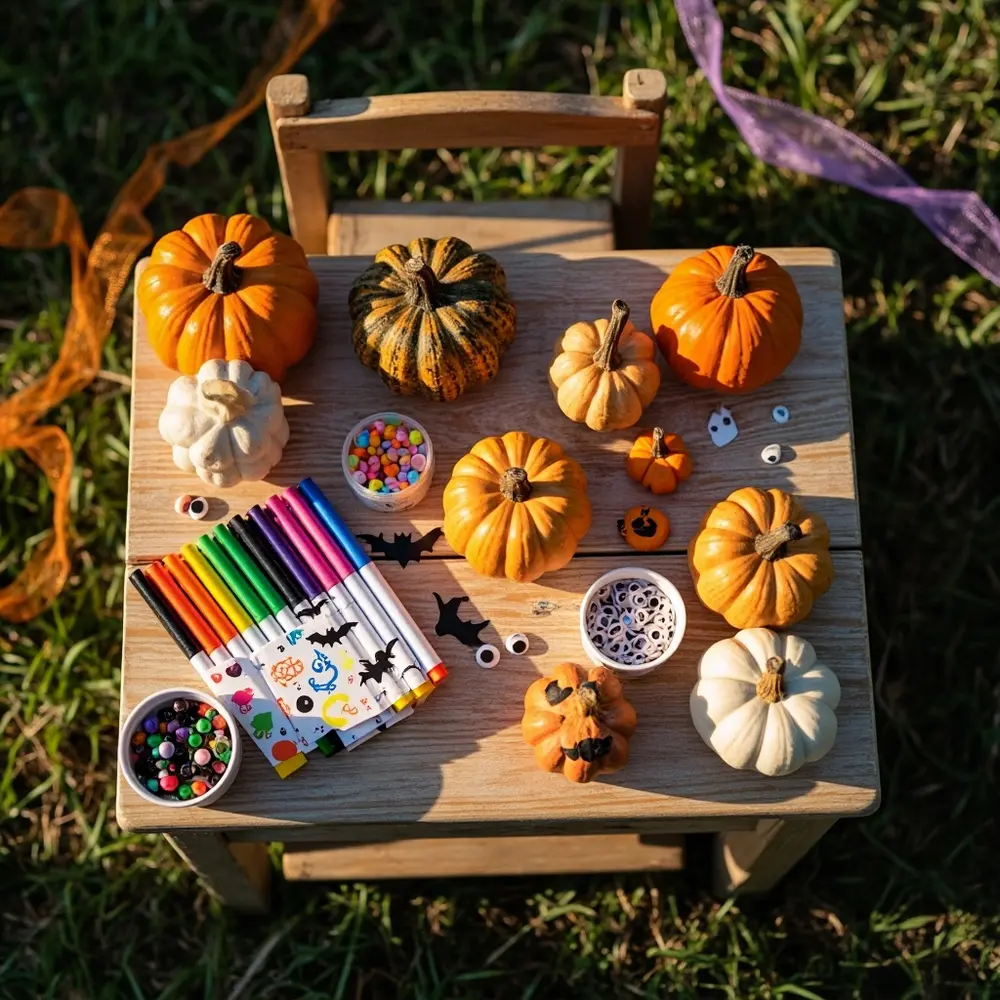 How to Create and Host a Backyard Costume Parade for the Neighborhood 8 Small up pumpkins set craft a eyes close googly table and h3 of with image mini markers stickers strong 8 supplies