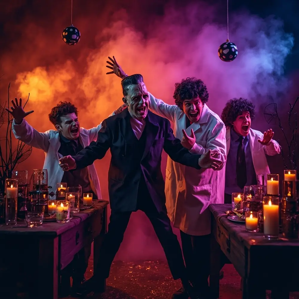 How to Organize a Halloween-Themed Scavenger Photo Hunt 8 Pose the arms dramatically outstretched mad playing s frankenstein one recreating a 8221 8220 h3 monster of team with photo image classic strong 8 8217 person scientist