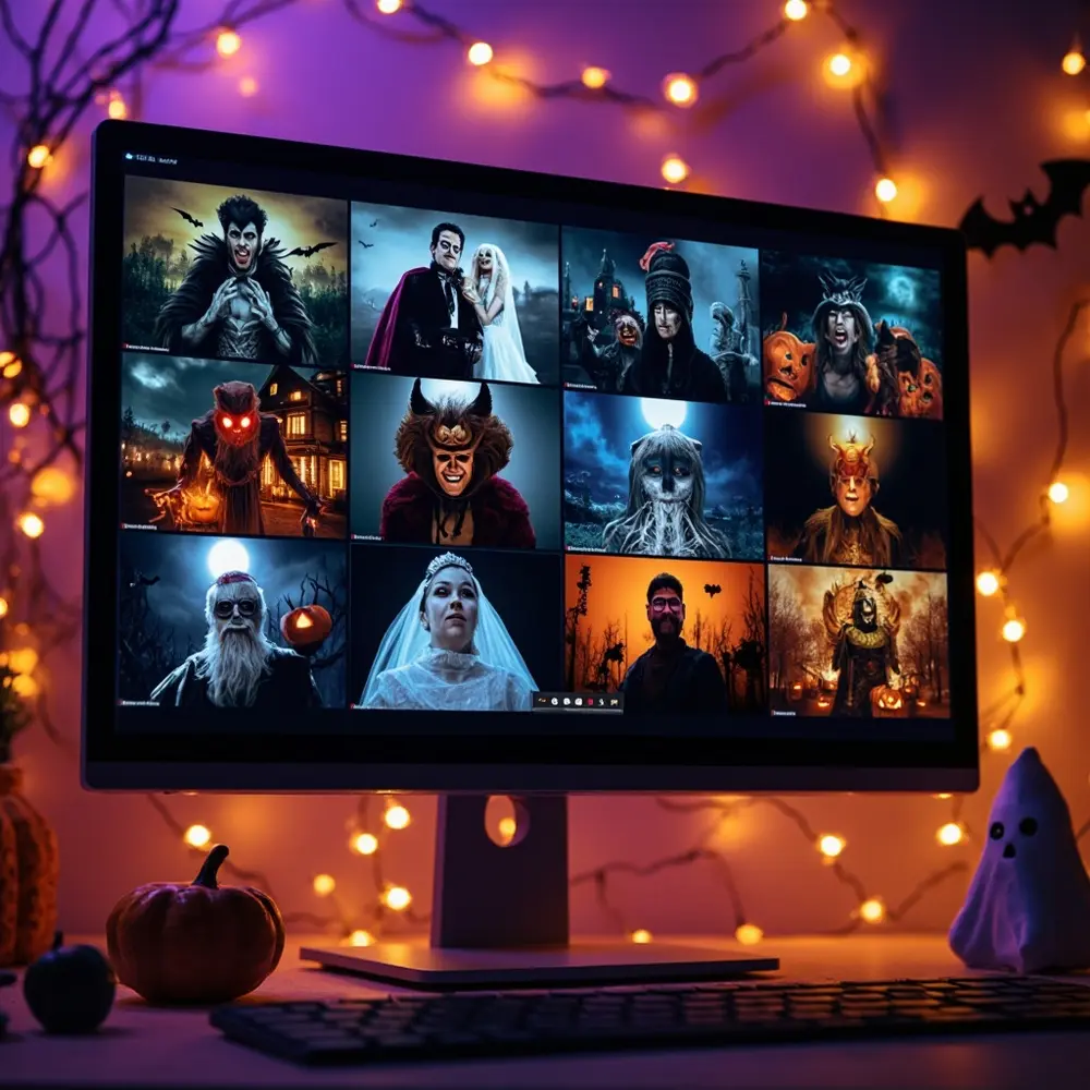 How to Plan a Spooktacular Office Halloween Party (Virtual & In-Person Ideas) 2 Fun li themed virtual backgrounds halloween