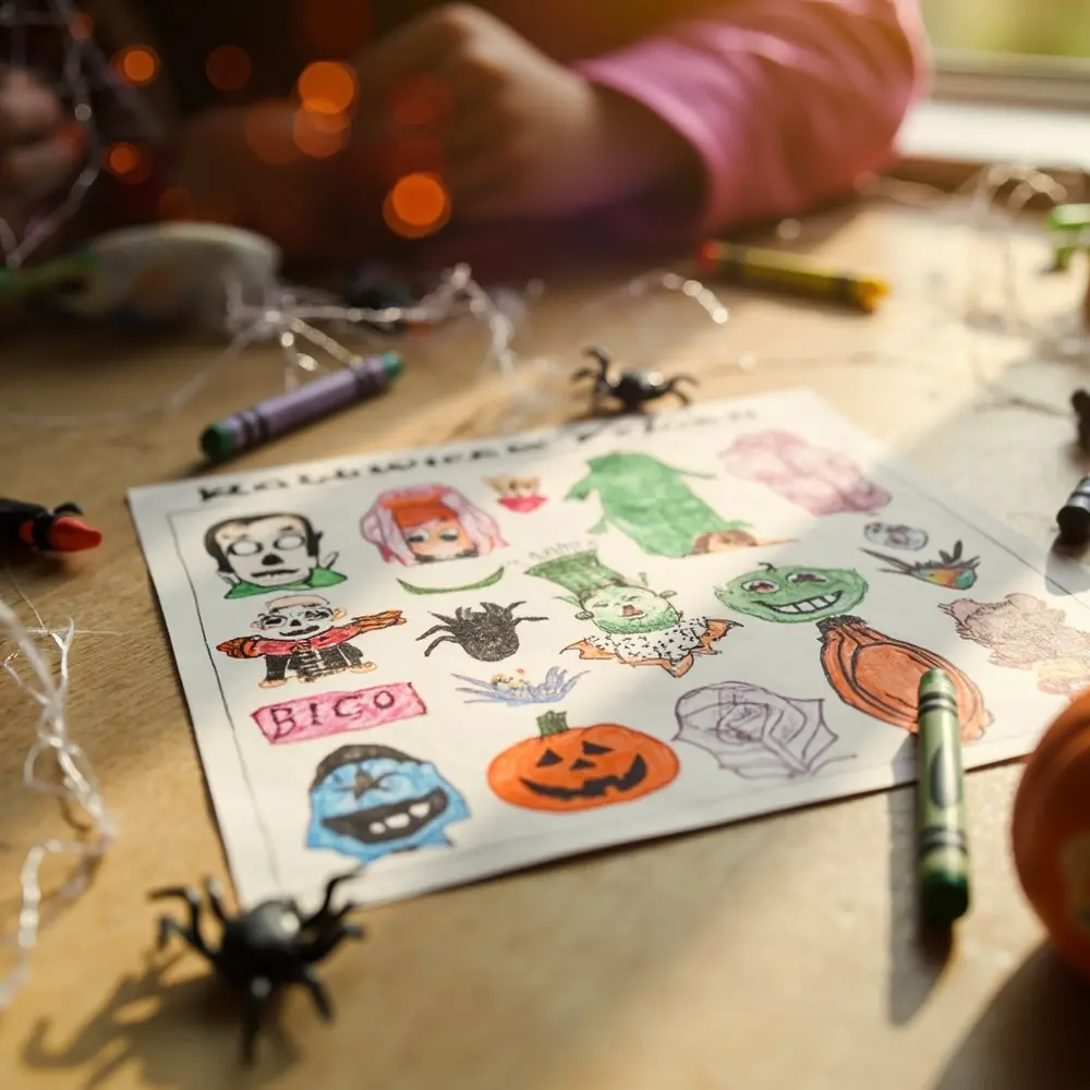 How to Plan and Run a Spooky Halloween Bingo Night at Home 9 Where diy pumpkin wobbly smiling vampire up has a green card close child and h3 monster of image 9 bingo drawn