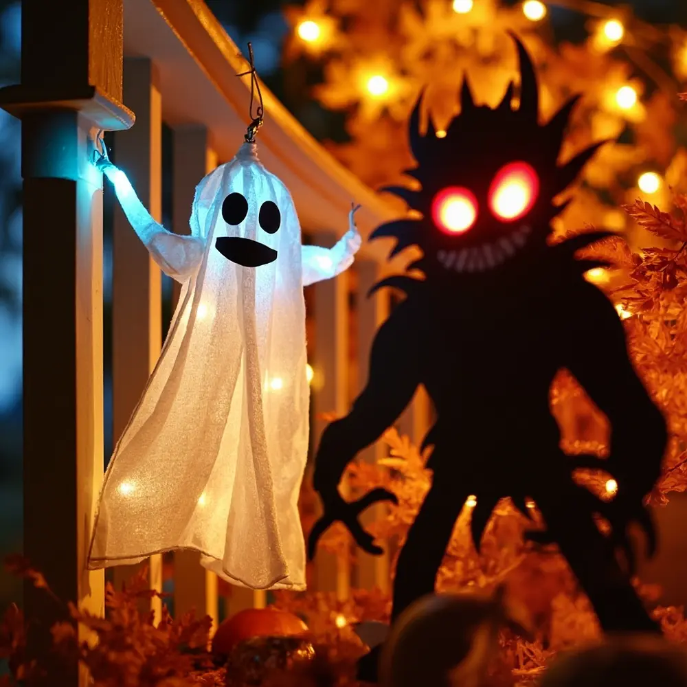 DIY Haunted House Decor: How to Make Spooky Silhouettes and Ghosts 9 Image-9: A creative shot showing a variation, like a ghost with posable wire arms reaching out, or a silhouette with red cellophane eyes.