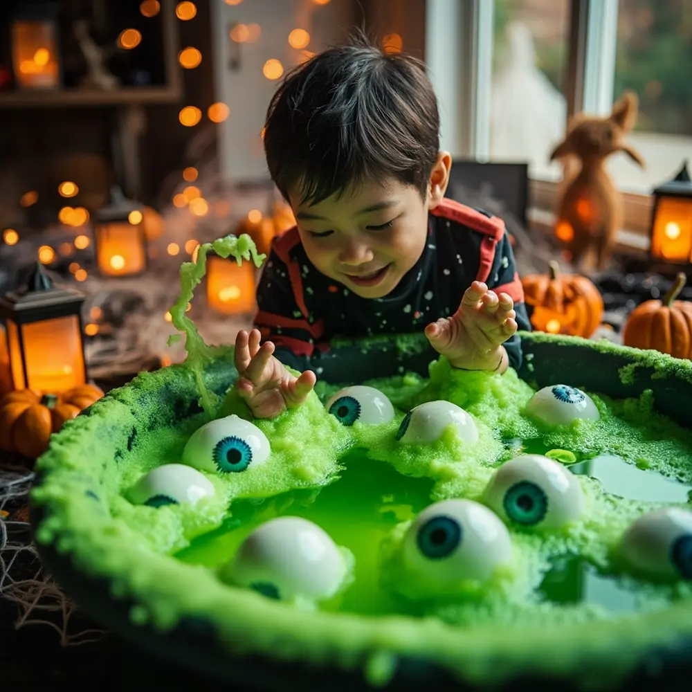 Gentle Spooks: 25 Safe and Fun Halloween Activities for Toddlers & Preschoolers 9 Li hands large plastic water s bubbly a green child and floating of with tub eyeballs image strong 9 8217 splashing