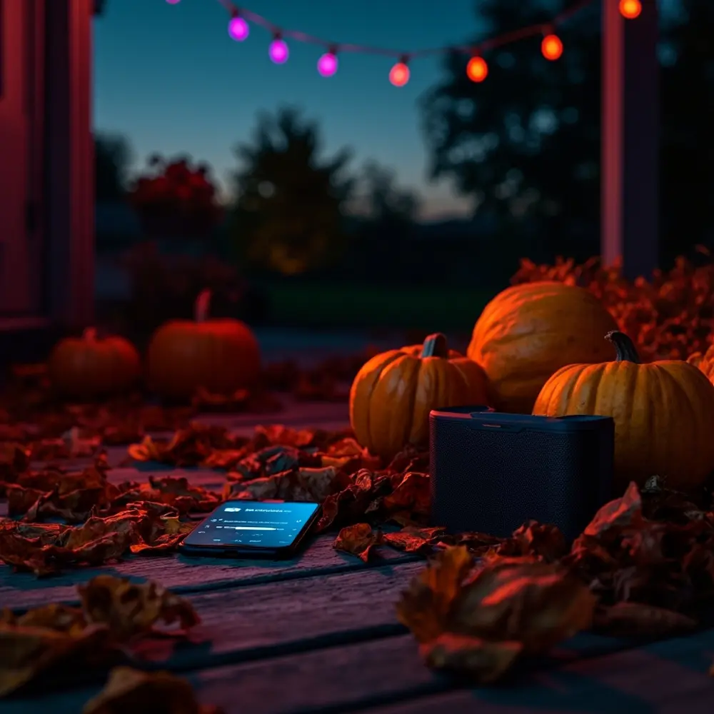How to Turn Your Front Porch and Yard into a Spooky Masterpiece 28 Create a Custom Soundtrack: Instead of a generic spooky sounds loop, I create a custom playlist on my phone that fits my theme perfectly and play it on an outdoor speaker.
