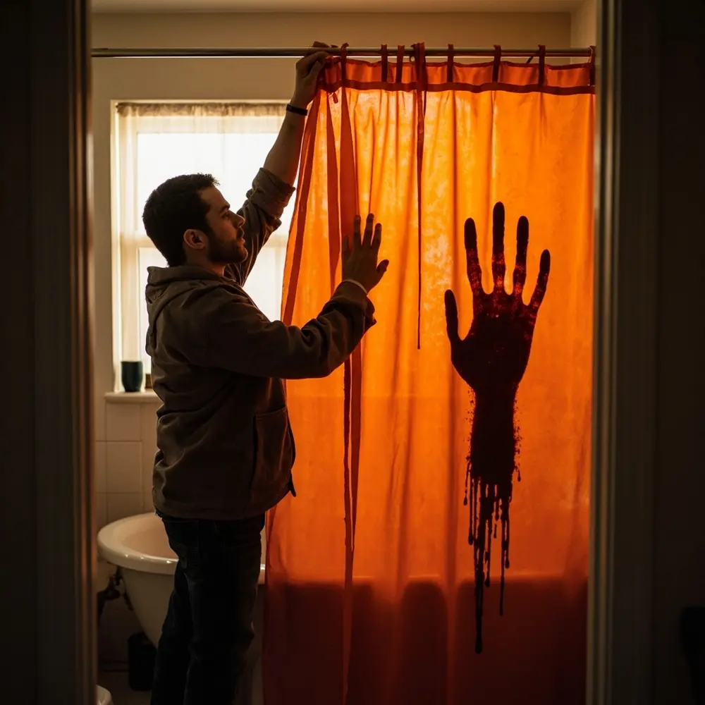 How to Add Frightfully Fun Decor to Your Bathroom 3 Step 1 – Set a Dramatic Scene with a Spooky Shower Curtain