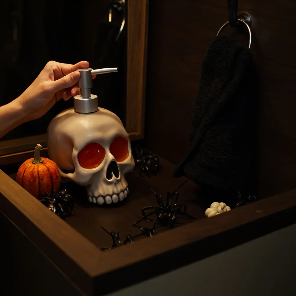 How to Add Frightfully Fun Decor to Your Bathroom 4 Step 2 – Create a Creepy Countertop Vignette