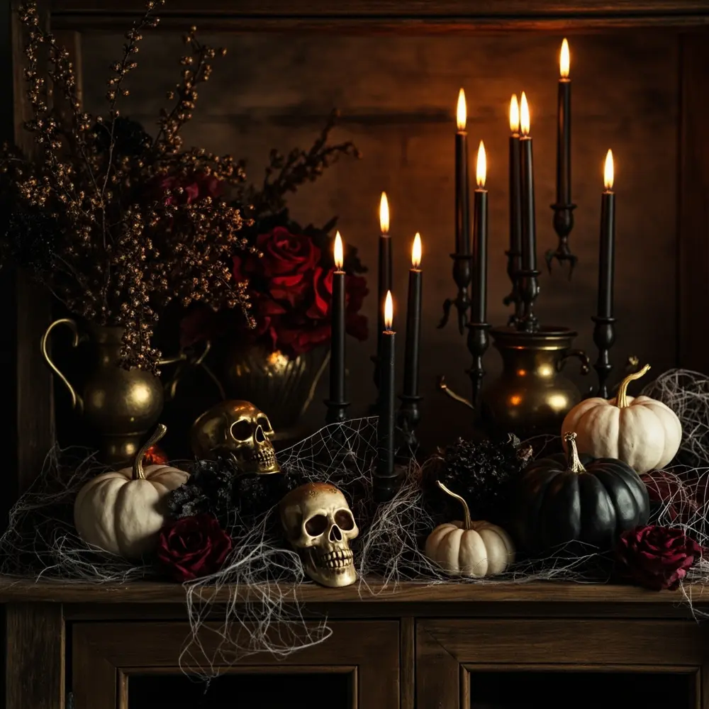 - How to Decorate with Spiders and Cobwebs in a Chic Way 6 Step 4 – Layer in Your Supporting Decor