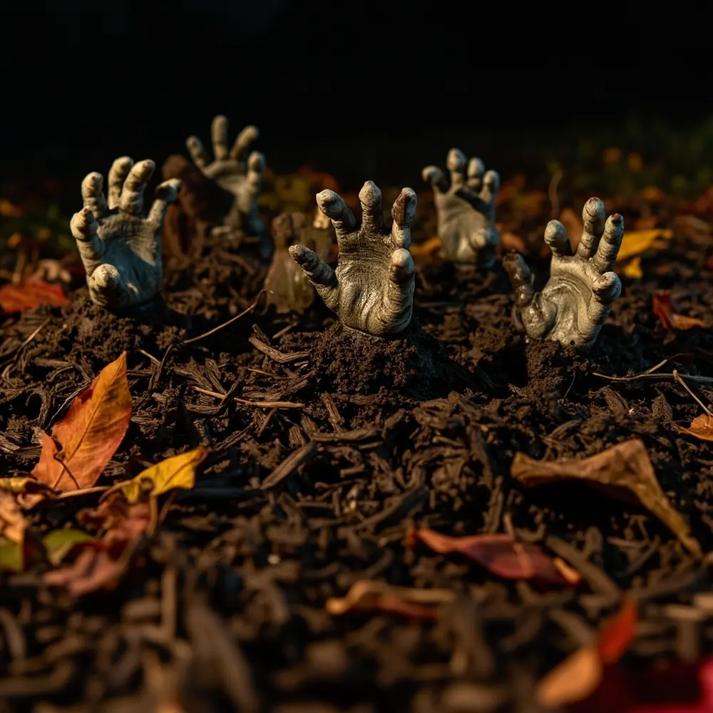 The Ultimate Guide to Halloween Decorations in 2025: 60+ Ideas for Every Style, Budget, and Home 8 Stick plastic zombie hands out of the dirt in your garden beds or lawn as if they’re clawing their way out.