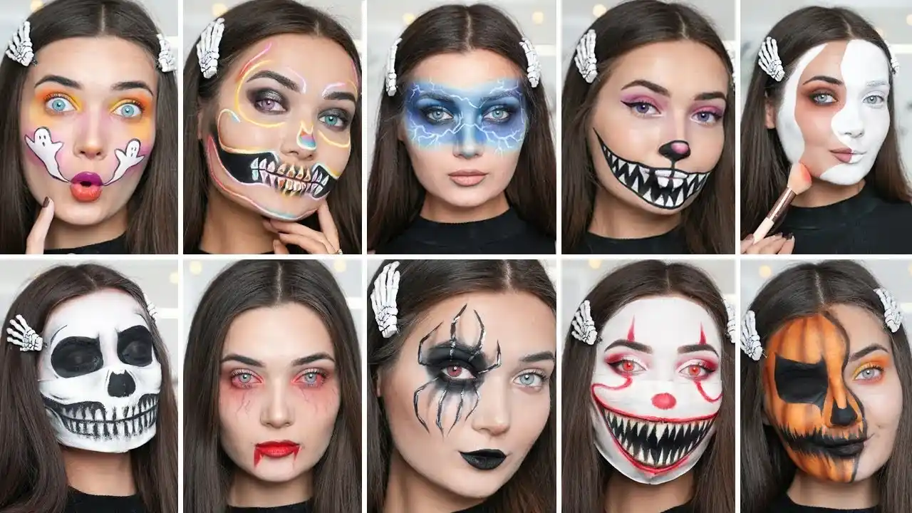 Gentle non-toxic face paint and creative aesthetic Halloween makeup looks