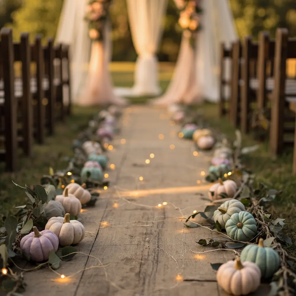 21 Cute Spooky Wedding Ideas That Are More Sweet Than Scary 1 Glitter lined aisle placement small an instruction accents some subtle pumpkins pastel p 1 with image painted
