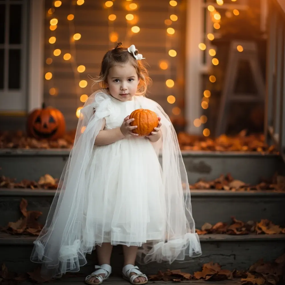 12 Spooky & Sweet Ghost Costume Ideas for Kids (Beyond the Basic Sheet!) 1 White friendly perhaps looking a sweet p small wearing ghost and costume child image pumpkin holding 1 tulle