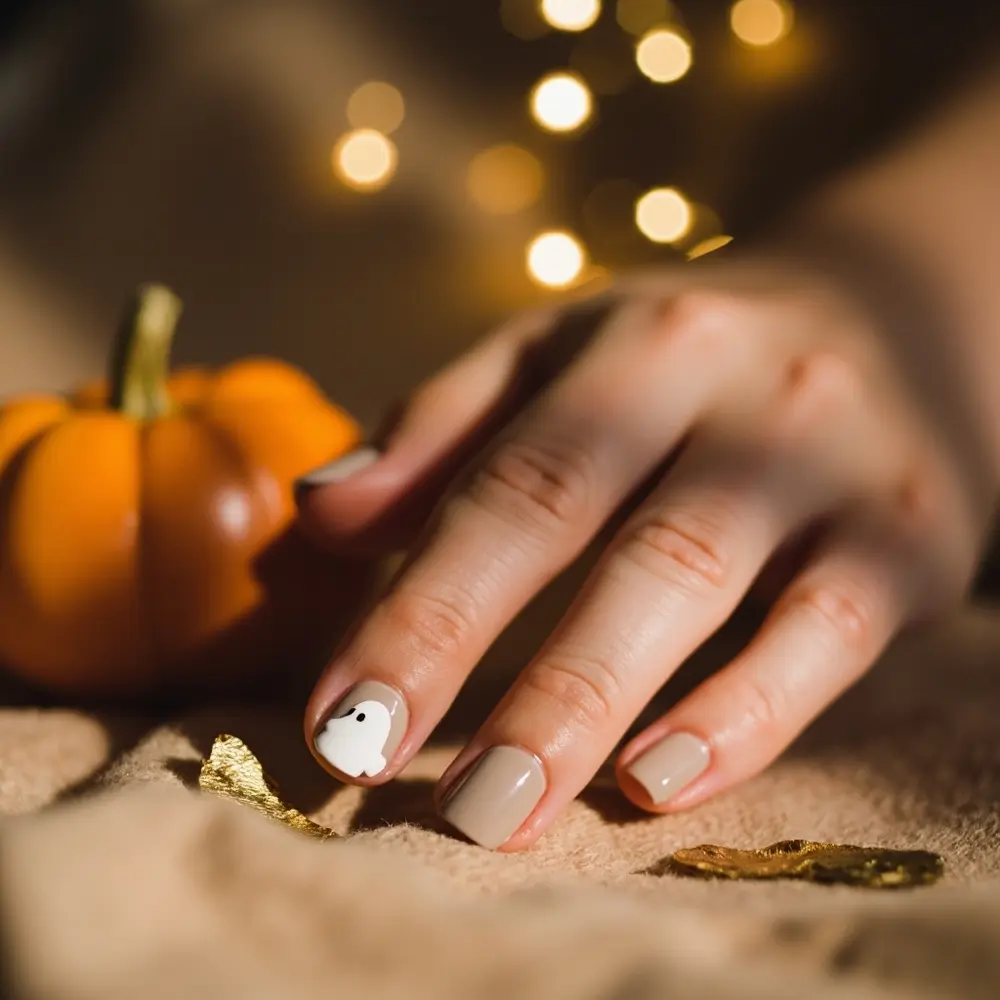 19 Minimalist Halloween Nails for a Modern & Chic Look 1 Negative hand instruction others with on a subtly up nude of p or single the space ghost one close nail image placement 1 colored
