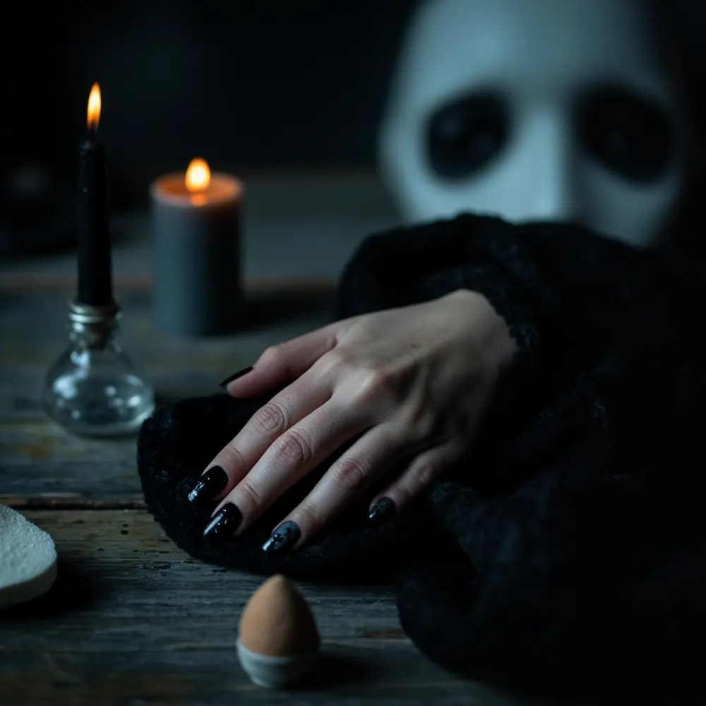18 Genuinely Spooky & Scary Halloween Nail Ideas for 2025 1 Faint instruction black effect perhaps with emerging smoky a face up grey of blurred darkness p or subtle the gradient close image visible from placement barely silhouette to 1 nails