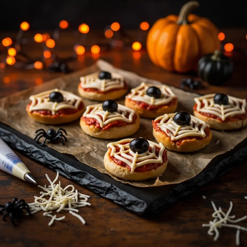 25 Spooktacular Halloween Treats: Easy, Healthy & Allergy-Friendly Fun for Everyone 1 Instruction bites with decor spiders on a up of p the shot close spiderweb image for placement platter plastic pizza few 1