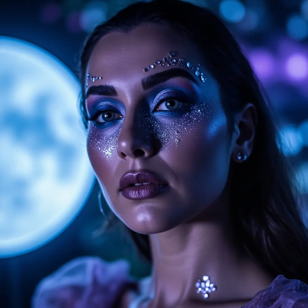 11 Glam Witch Makeup Ideas: Transform into a Modern Sorceress This Halloween 1 Eyes instruction glowing purple with a stars model up of p small shimmering the around highlight silver and close image placement blue eyeshadow 1