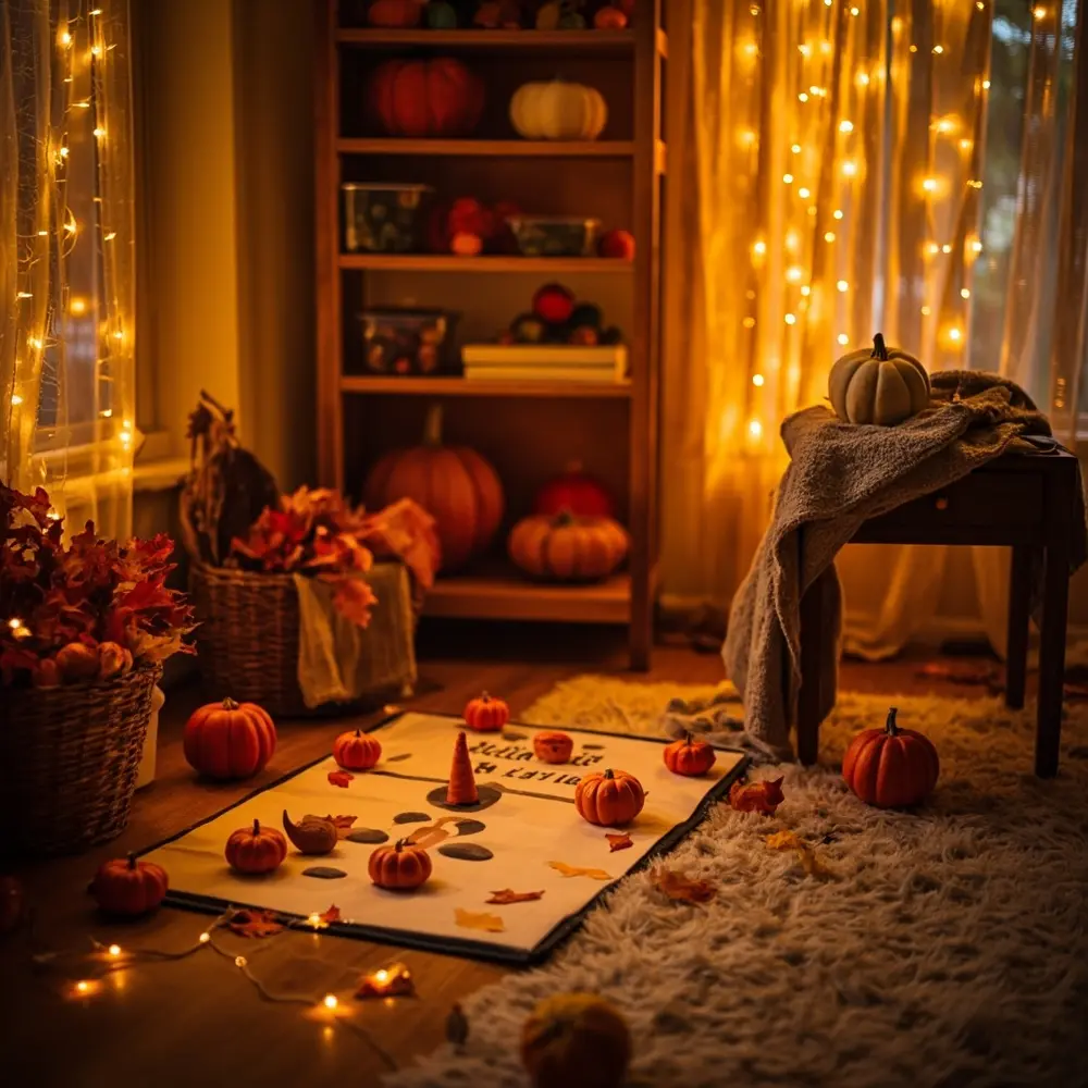 10 Cozy & Cute Halloween Birthday Ideas for Toddlers 1 Cozy friendly mat play floor instruction glowing fairy fall leaves warm corner with room lights on a toddler decorated p soft the mini and pumpkins living image placement 1