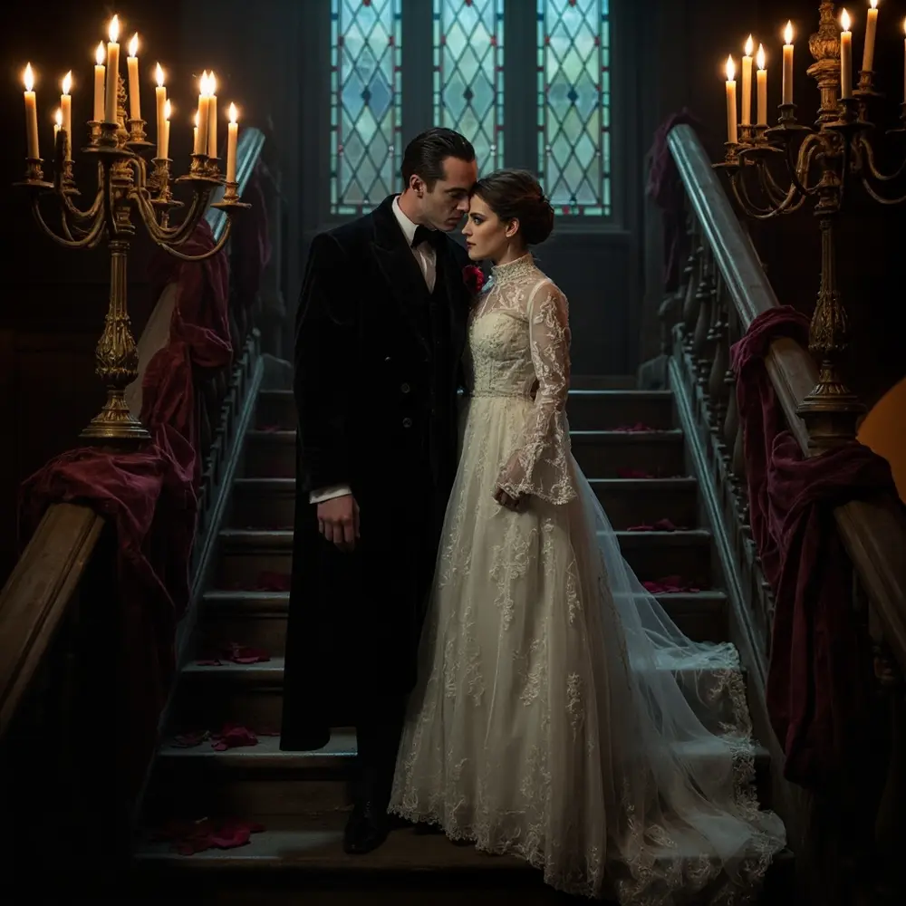 15 Enchanting Halloween Wedding Costume Ideas for Spooky Couples 1 Instruction dressed dracula dimly perhaps setting a of p and mina in as dramatic image lit placement couple gothic 1 photo