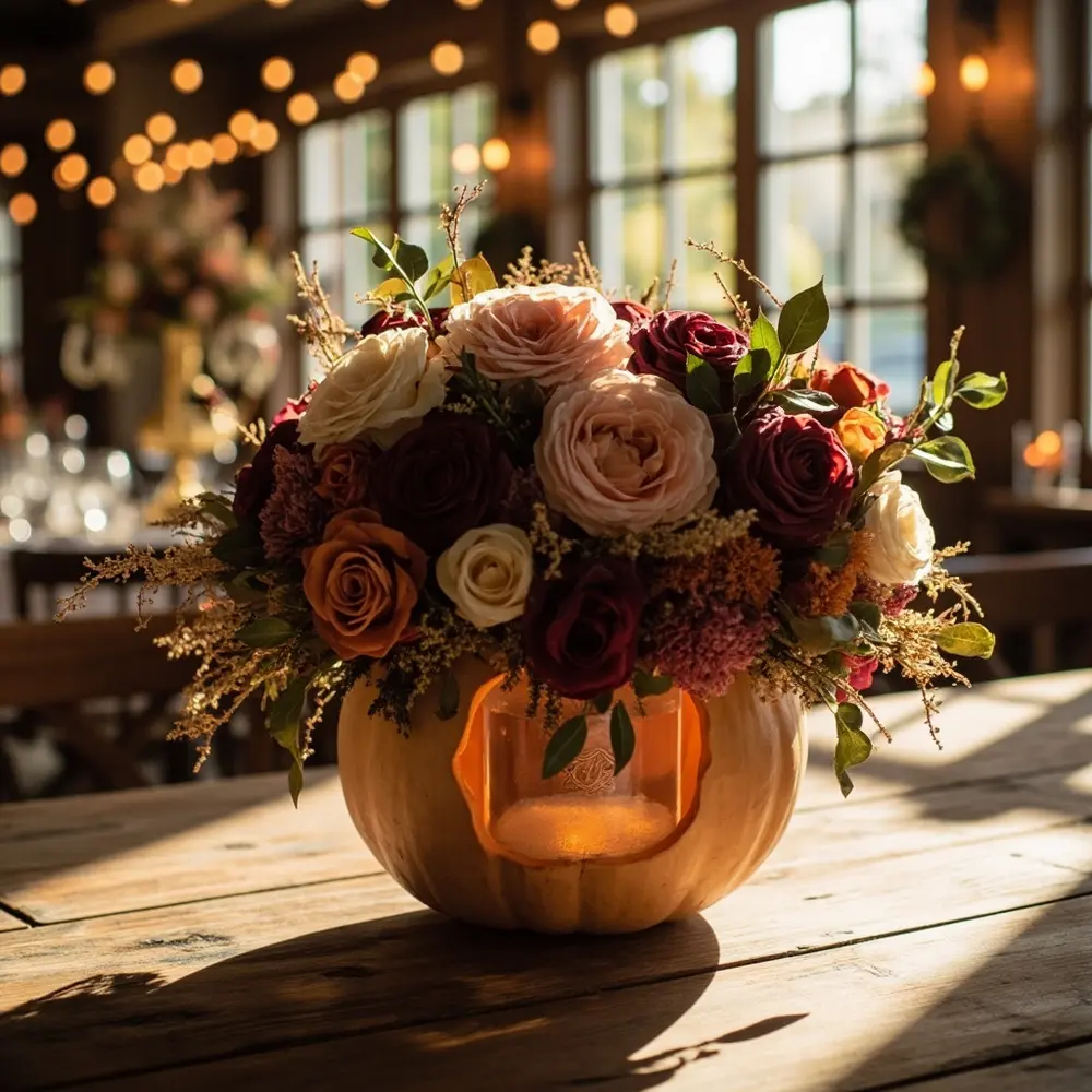 9 Creative Ways to Use Pumpkins in Your Wedding Decor (That Aren't Carving!) 1 Pumpkin vase h2 floral 1 elegant the