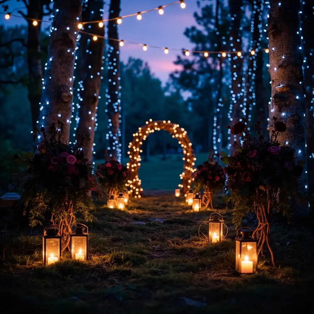 10 Spooktacular Halloween Backyard Wedding Ideas for an Unforgettable Night 1 Enchanted ceremony aisle h2 forest 1 the