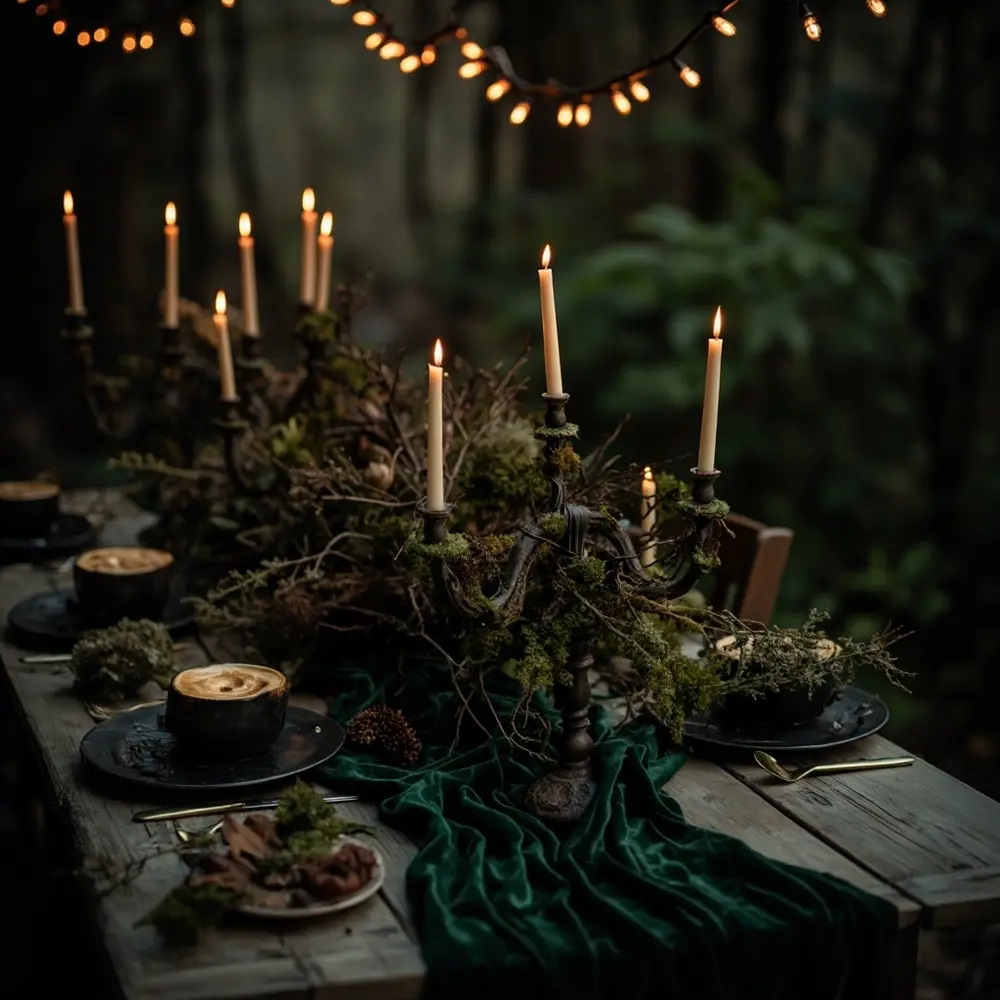 11 Moody Tablescapes for a Hauntingly Beautiful Wedding 1 Enchanted feast h2 forest 1 the