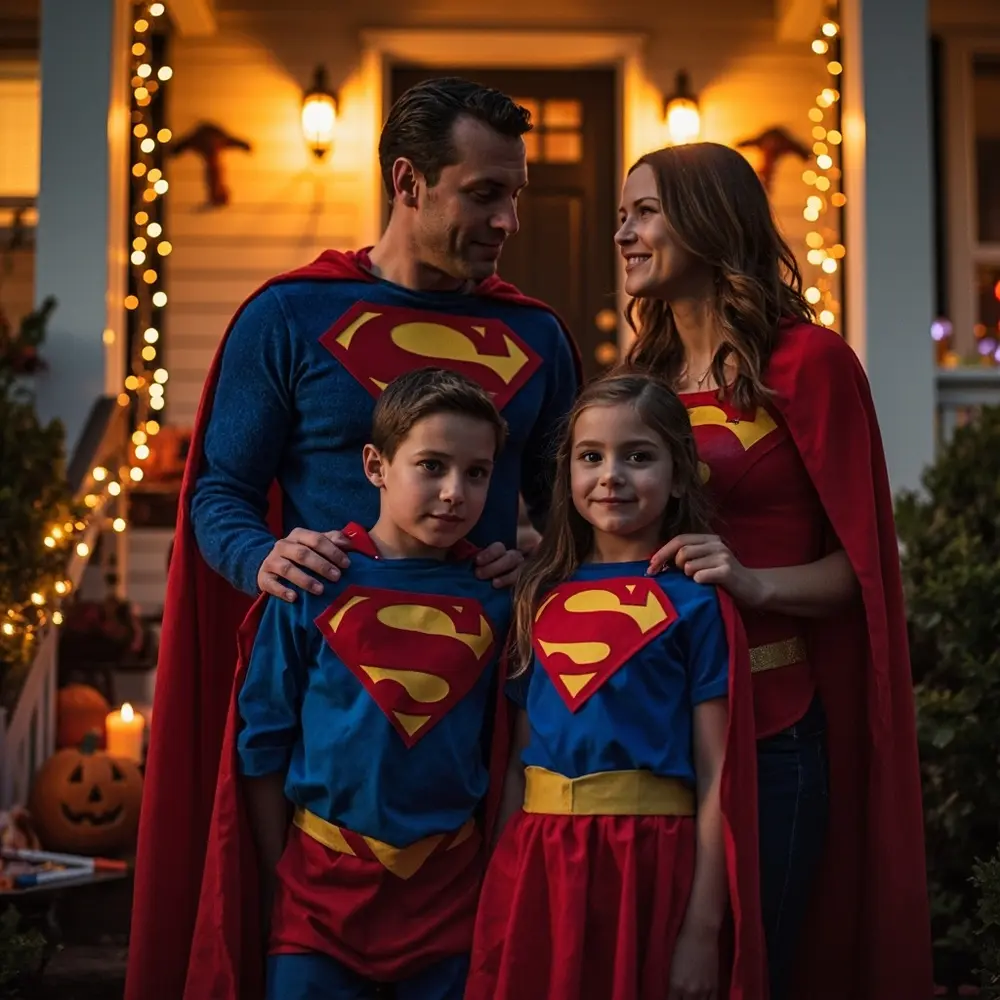 Unleash Your Inner Hero: 14 Epic Superhero Costume Ideas for the Whole Family (DIY & Store-Bought!) 1 Family supergirl kids placement a and instruction dressed pose superman striking heroic as p 1 image adults
