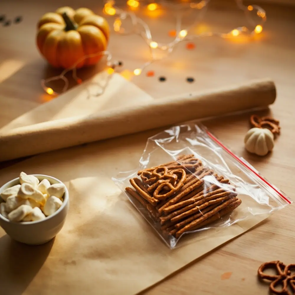 Spooktacular & Easy Dairy-Free Halloween Treats: Your Allergy-Friendly Guide 1 Marshmallows white flat ingredients free lay parchment dairy bones a of p bag chocolate pretzel the mini and chips image rods paper for bowl 1 roll