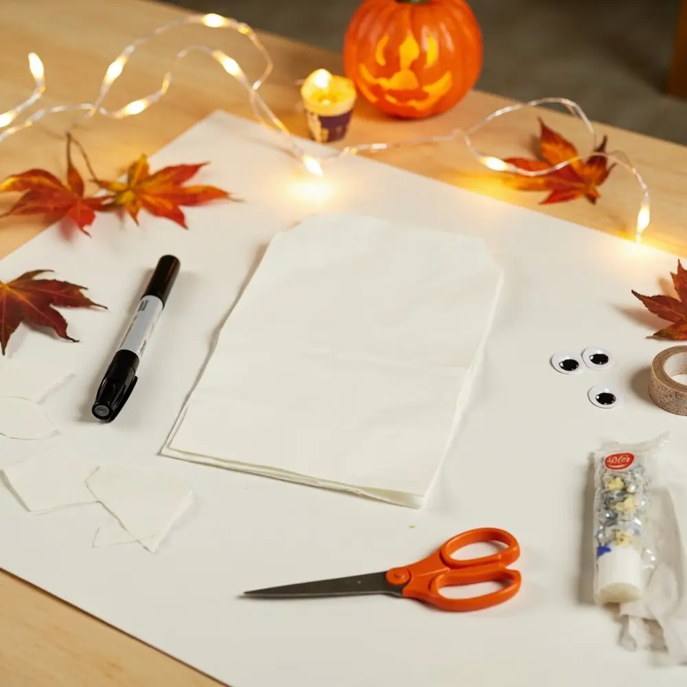 DIY Halloween Treat Bags: Easy Step-by-Step Guide for Spooky Hauls 1 White instruction black marker materials p bag the scissors ghost all out image paper for placement laid 1
