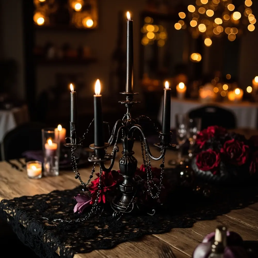 12 Easy Homemade Halloween Wedding Centerpiece Ideas That Look So Chic 1 Candelabra h2 glam gothic 1 the
