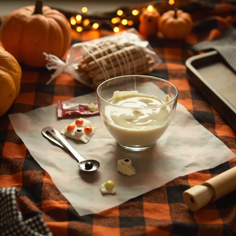 DIY Halloween Treats: Fun & Easy Craft Projects Kids Will Love 1 White melted ingredients festive with on a of p melts tablecloth dipping all em candy out image for halloween perfectly bowl ready laid 1
