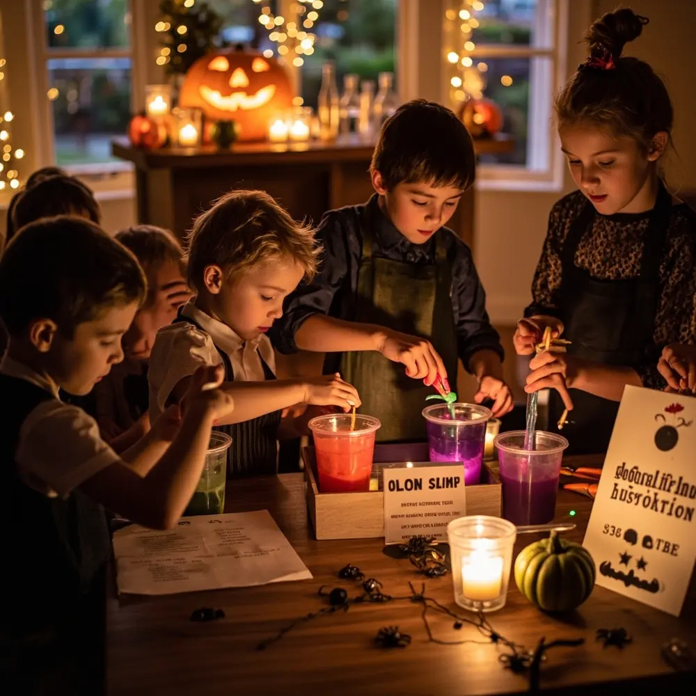 7 Kid-Friendly Halloween Wedding Activity Station Ideas to Keep Them Happy 1 Vibrant instruction with kids a of p small slime charms themed colorful image mixing happily placement halloween spooky 1 photo