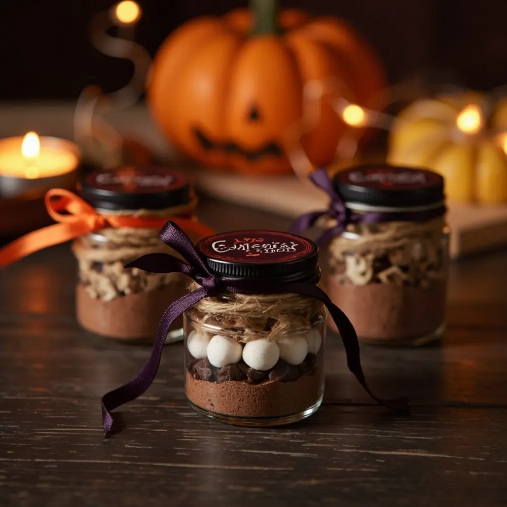 12 Charming Homemade Halloween Wedding Favors Your Guests Will Actually Want 1 Love mini 8220 8221 cocoa h2 potion hot mix 1 jars