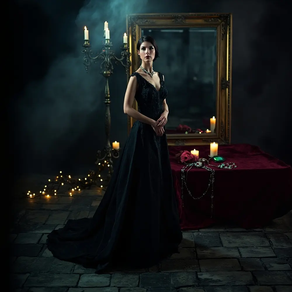17 Stunning Halloween Wedding Dresses: Black, Red, & Gothic Gowns for a Spooky Chic Celebration 1 Instruction black classic with dress line a model p wedding wearing subtle lace details image placement 1 elegant
