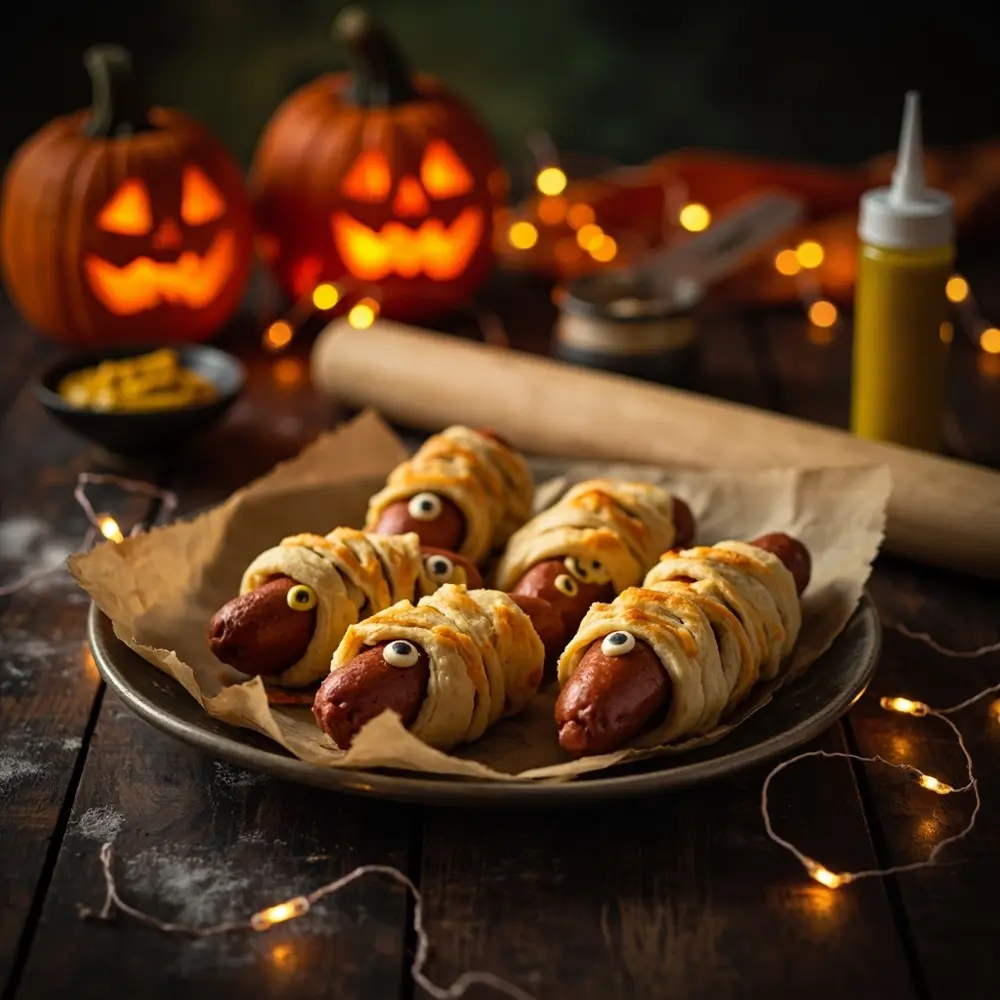 15 Easy & Delicious Halloween Snacks: Spooky, Savory, and Sweet Treats for Everyone 1 Baked mustard placement eyes a perfectly instruction platter mummy of p 1 dogs with image