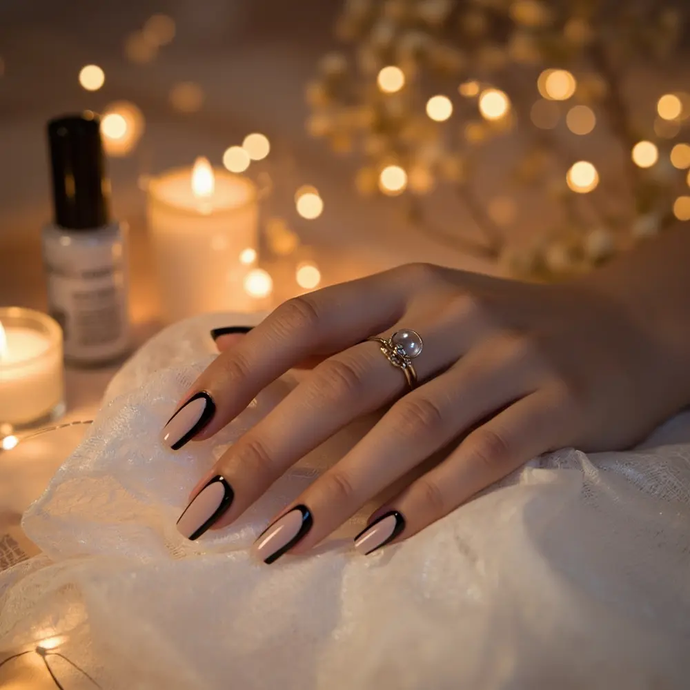 Almost instruction black french with on a up of short invisible p subtle almond ghost and one close shaped accent image placement tiny tip finger 1 elegant nails