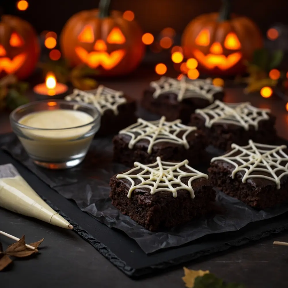 Spooktacular & Easy DIY Vegan Halloween Treats: Plant-Based & Pinterest-Ready! 1 Finished instruction design festive intricate brownies on a showcasing of p the styled beautifully spiderweb image placement halloween platter 1 photo