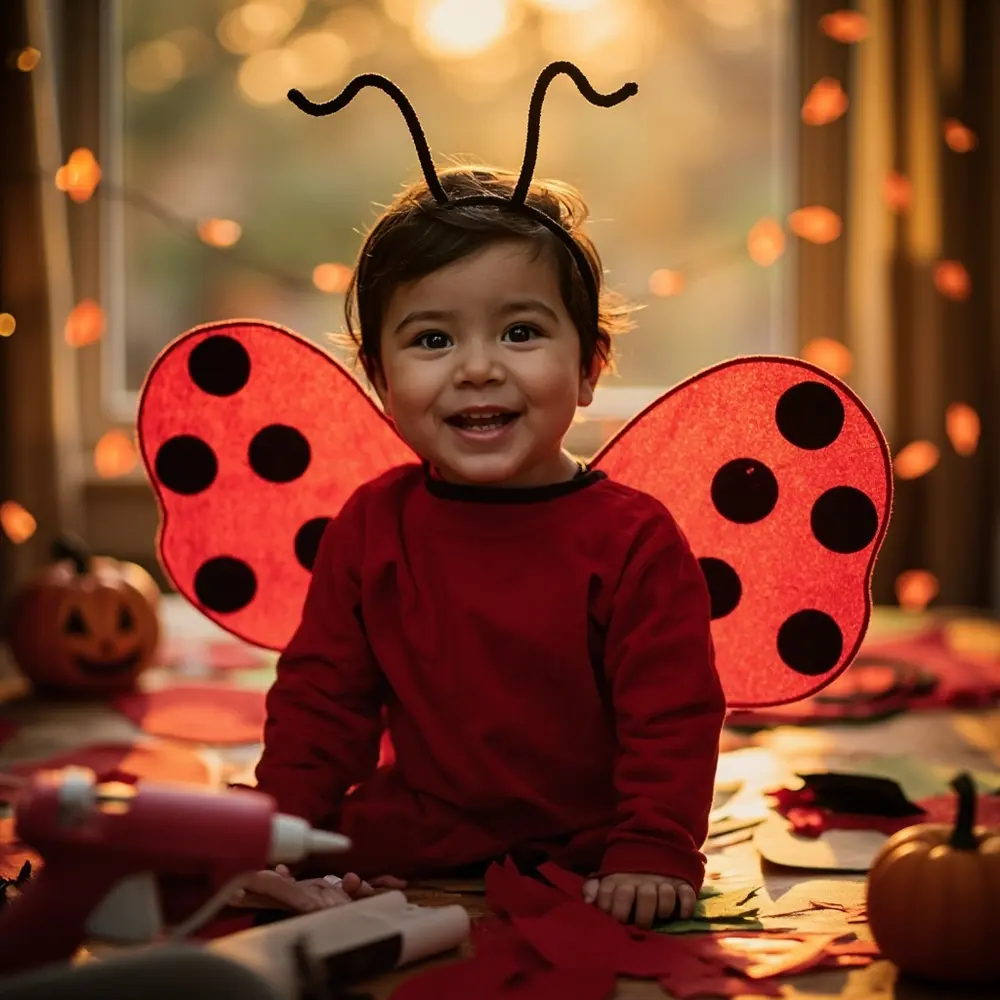 12 Genius No-Sew DIY Costumes for Toddlers & Kids (No Sewing Machine Needed!) 1 Antennae placement cute a and instruction felt toddler costume in ladybug wings p 1 with image smiling
