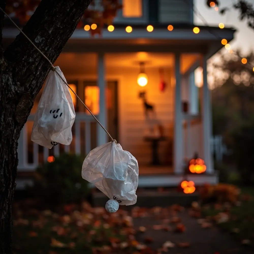 25+ Budget-Friendly Halloween Decor Ideas Your Family Will Love (Dollar Store & DIY!) 1 White instruction several whimsical branch a tree of floating p bag or image from placement ceiling ghosts trash 1 photo