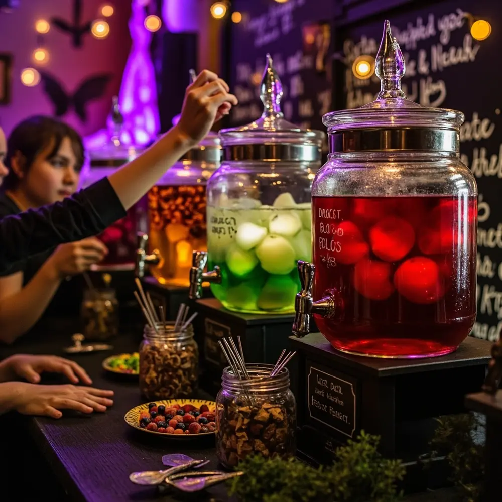 10 Fun Halloween Wedding Games That Kids and Adults Will Both Enjoy 10 Various 8221 8220 instruction witch liquids with 10 a drinks up s p brew set and 8217 labels beautifully station colorful image mixing placement garnishes spooky guests