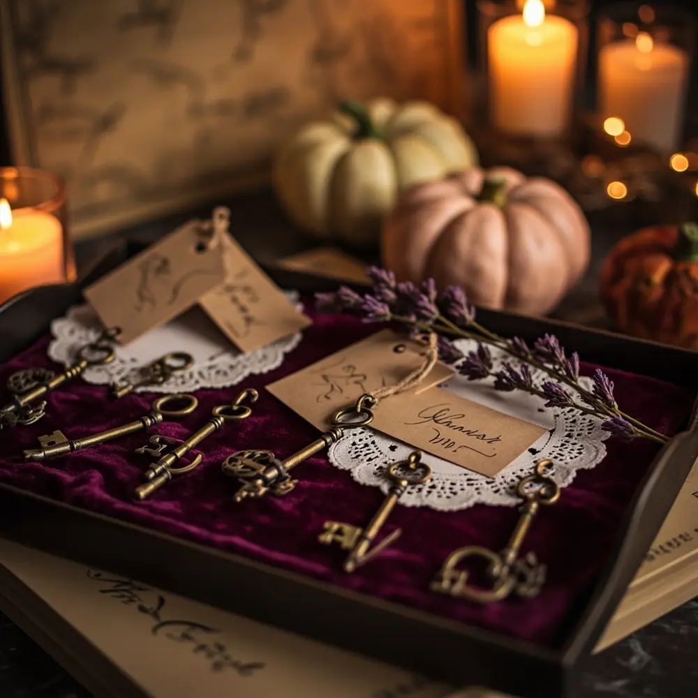 18 Cute Halloween Wedding Ideas (That Are 100% Not Scary for Kids!) 10 Instruction keys display with name 10 a antique skeleton of bearing each s p small style guest and 8217 tag image placement table number
