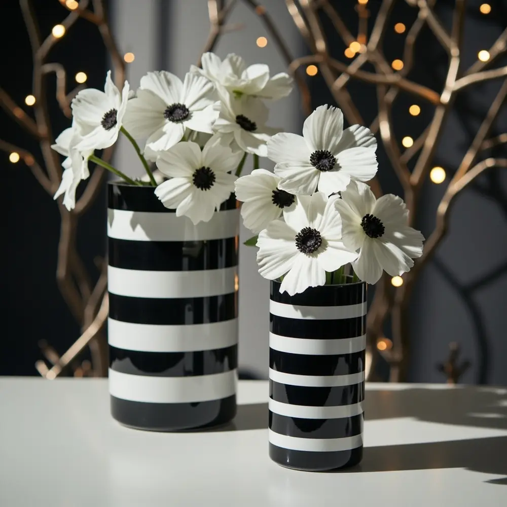12 Easy Homemade Halloween Wedding Centerpiece Ideas That Look So Chic 10 White 10 anemones black h2 vases 038 with striped